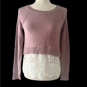 American Eagle Outfitters Pink‎ Sweater with lace hem XS